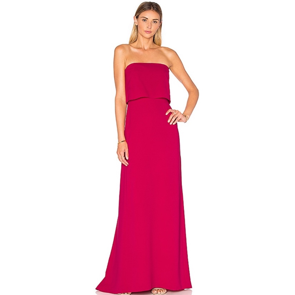 Halston Heritage Strapless Tiered Gown/Fuschia